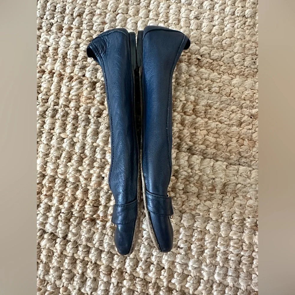 Escada Blue and Gold Flats with Elegant Gold Embellishment Size 39